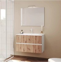 Bianco Lucido Woodfront 80 cm komplett fürdőszobabútor szett, mosdóval, tükörrel, világítással együt