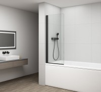 Polysan Rota Black 75x150 cm kádparaván, fekete profillal, Antidrop üvegbevonattal