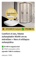 H2O Comfort Black A íves, fekete zuhanykabin 90x90 cm + Nero A előlapos zuhanytálca SZETT