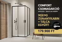 H2O Comfort Black C szögletes, fekete zuhanykabin 90x90 cm + Nero C Slim lapos zuhanytálca SZETT