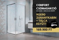 H2O Comfort C szögletes, króm zuhanykabin 90x90 cm + Nero C Slim lapos zuhanytálca SZETT