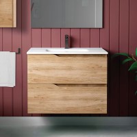 Coycama Vital Capri 80 cm alsó fürdőszobabútor, Onix New porcelán mosdóval, Natural Oak színben