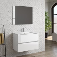 Coycama Dorian 80 cm alsó fürdőszobabútor, Onix New porcelán mosdóval, magasfényű fehér színben