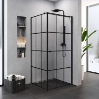 New Trendy Superia Black 80x80 cm szögletes zuhanykabin fekete kockás mintával, egyszárnyú ajtóval o