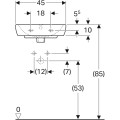 Geberit Selnova Square 45 cm kézmosó, csaplyuk középen, túlfolyóval