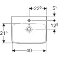 Geberit Selnova Square 45 cm kézmosó, csaplyuk középen, túlfolyóval